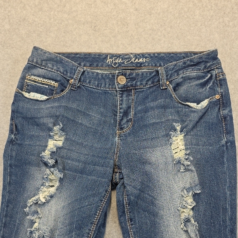 Ariya Jeans Distressed Skinny Raw Hem Y2K Grunge Denim Size 13/14 - Picture 4 of 10